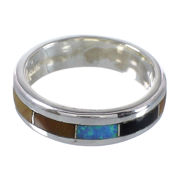 Southwestern Multicolor Inlay Genuine Sterling Silver Ring Size 5 QX78632